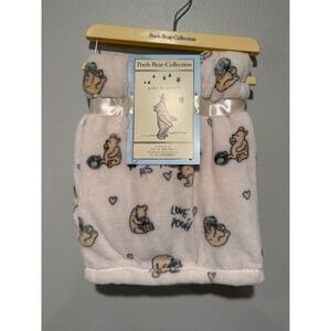 Disney Pooh Bear Collection Pink Plush Baby Blanket Classic Winnie The Pooh NWT